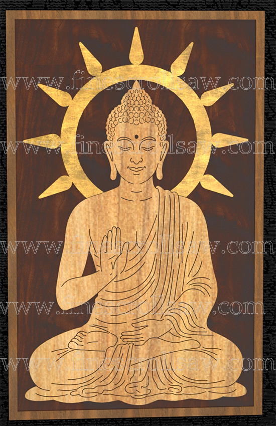 scroll saw portrait of Buddha meditating