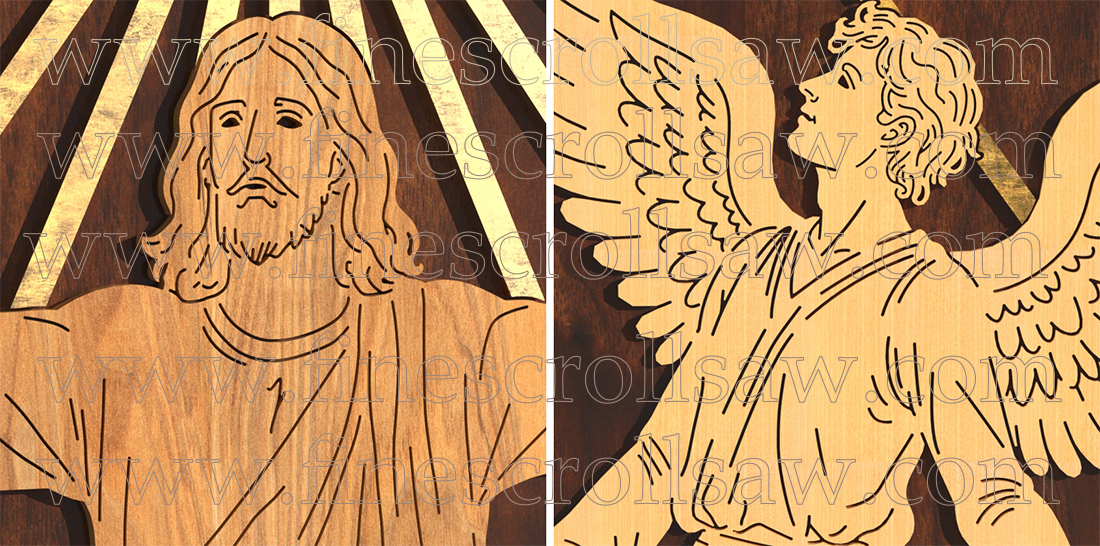 Details of the panel highlighting the expressive faces of Jesus and one of the angels