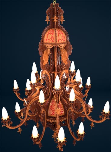 Sphinxes chandelier, scroll saw fretwork pattern