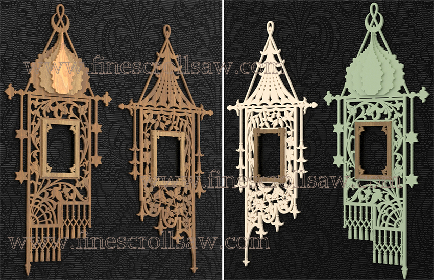 scroll saw model of two Chinese mirror frames